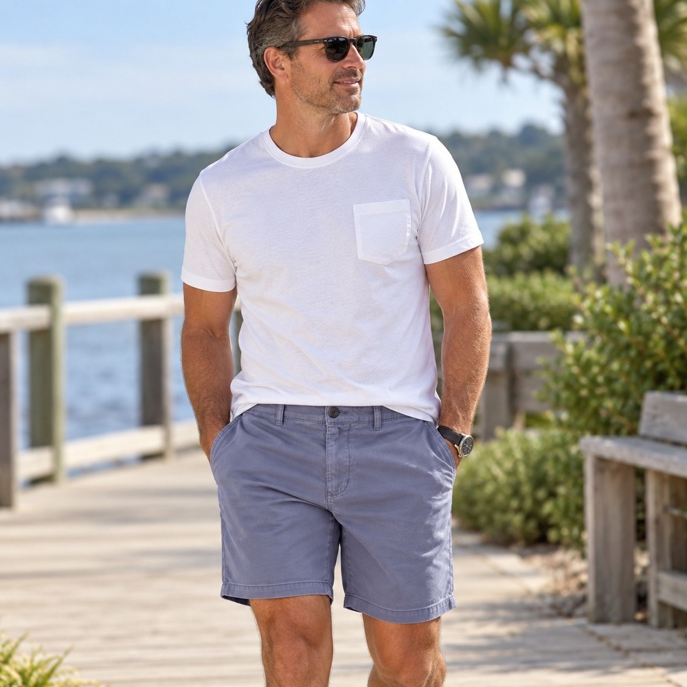 Sperry Flex Cotton Short Mens 40 Blue New Vintage Wash Flat Front 8" Inseam